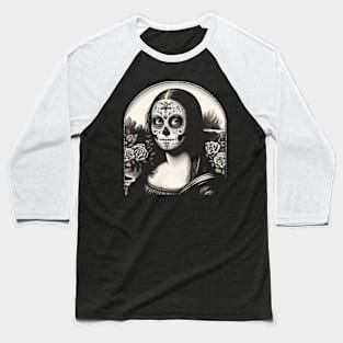 Sugar Skull Mona Lisa Day of the Dead Baseball T-Shirt